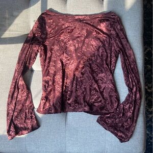 Burnout Floral Mesh Top Burgundy